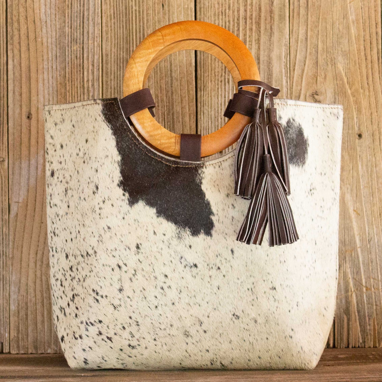 Cowhide Wood Handle Tote