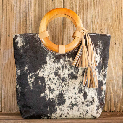 Cowhide Wood Handle Tote