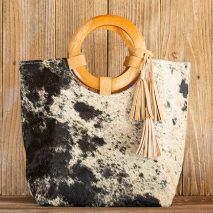 Cowhide Wood Handle Tote