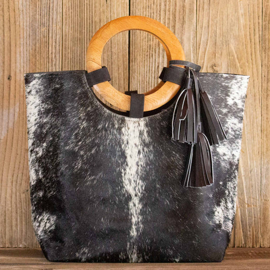 Cowhide Wood Handle Tote