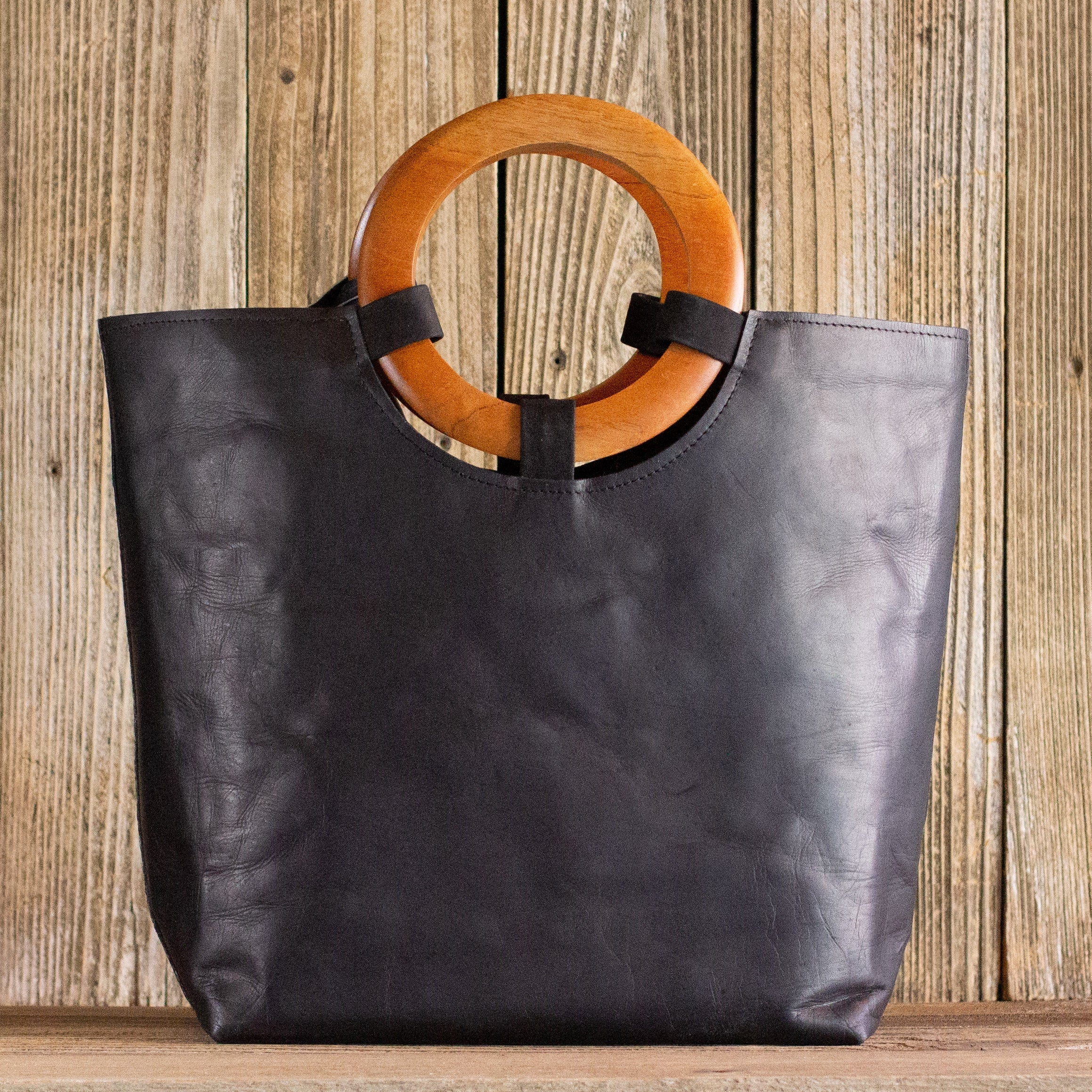 Tote bags with store wooden handles